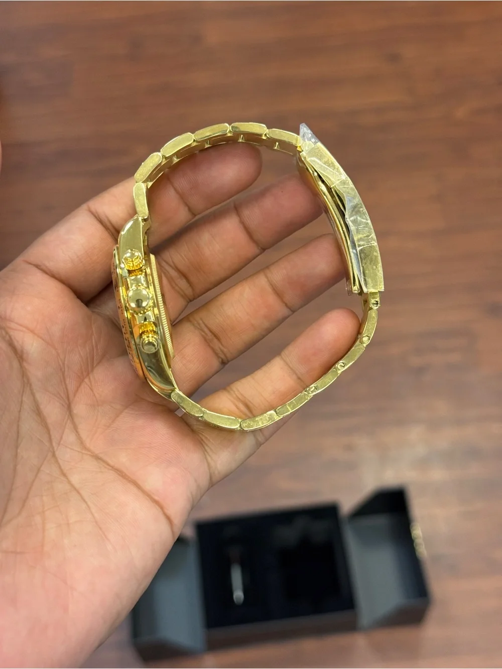 Seiko mod Gold Bracelet Chronograph with Green Dial Arabic Mens watch